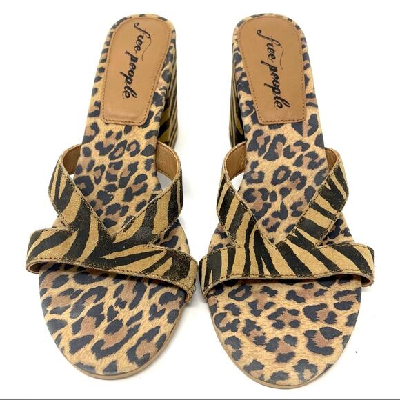 Free People Charlie-V Block Heel Sandal in Leopard Zebra Print Size 10 EU 40 - Picture 4 of 9